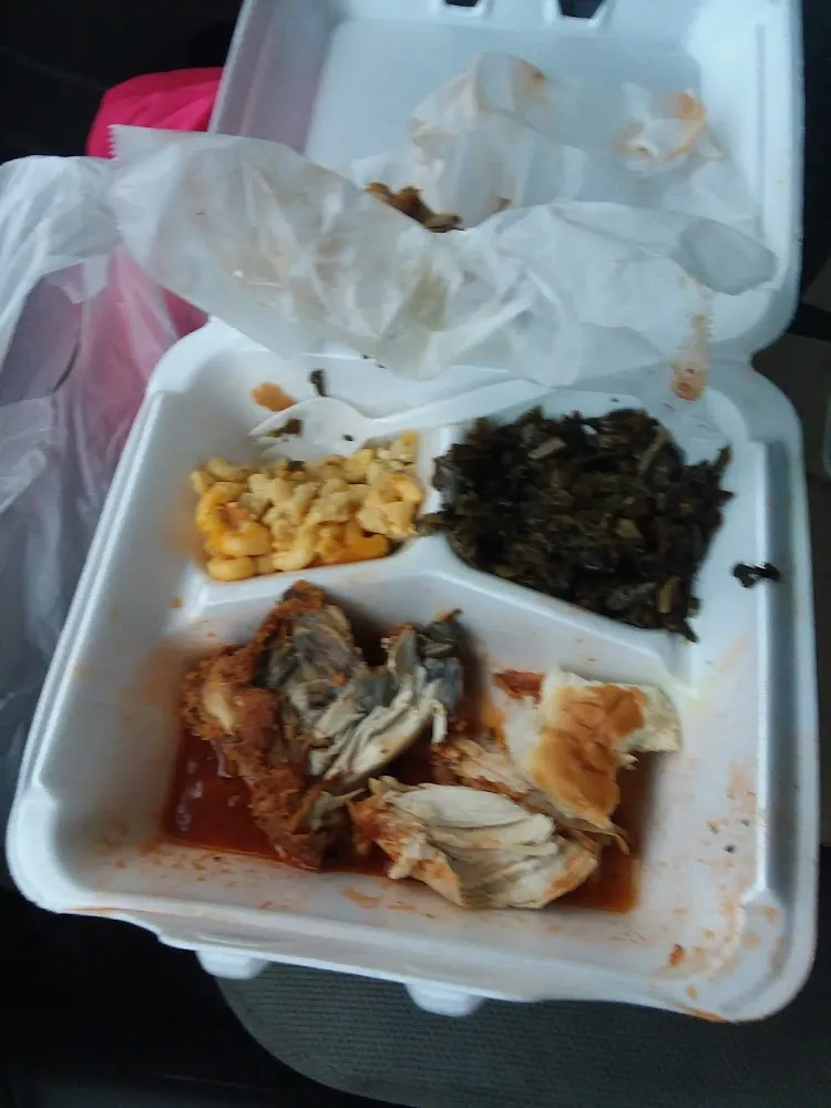 Half Chicken Plate with Macaroni Cheese and Collard Greens